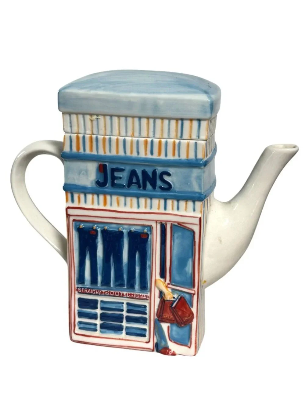 Ceramic Jeans & Tees Storefront Teapot By MSRF Inc Hand Wash Only